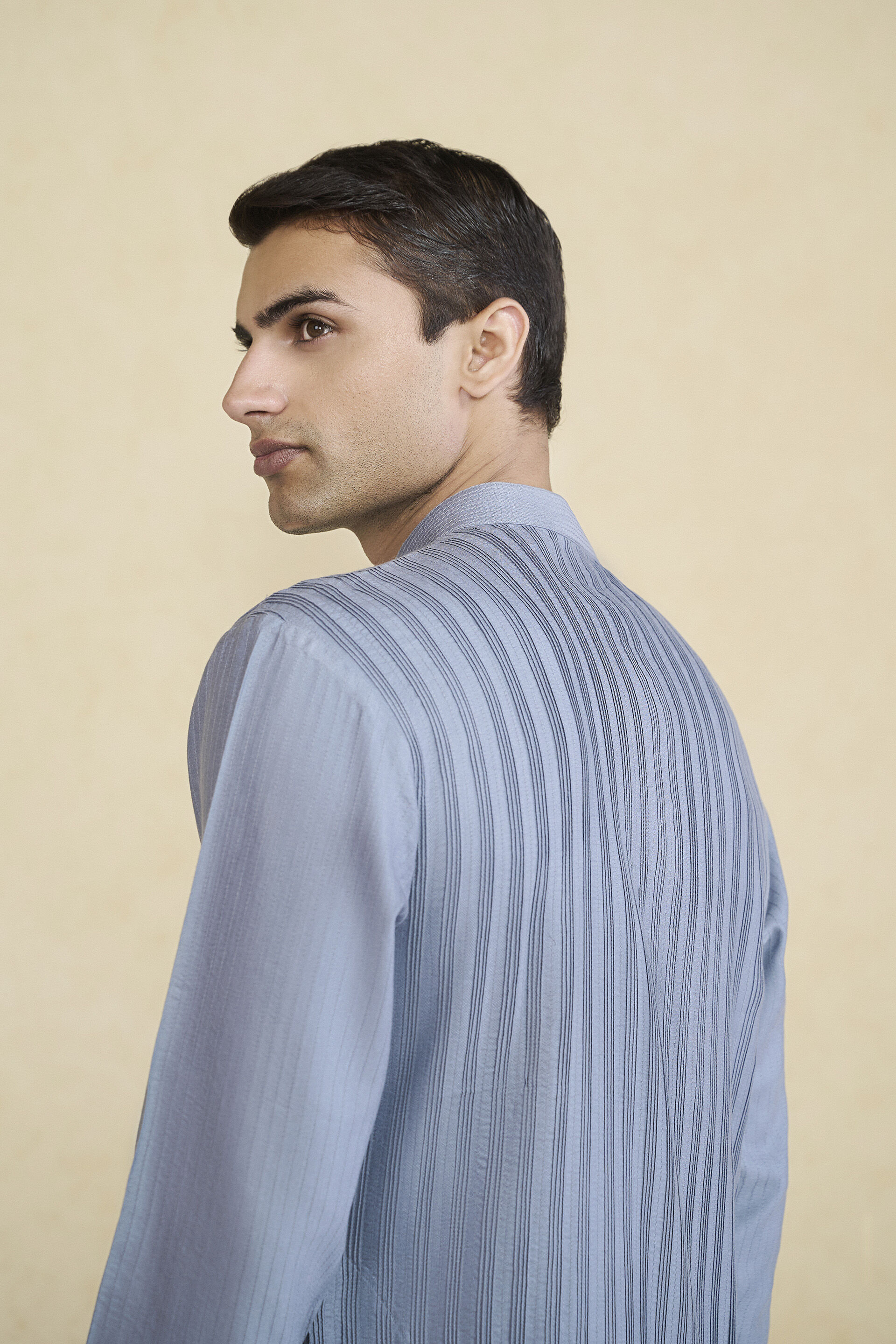 Daeven Embroidered Silk Kurta - Grey, Grey, image 5